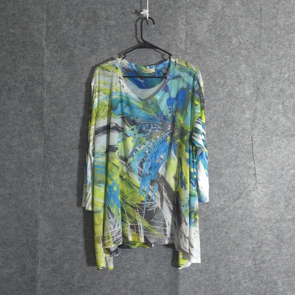 Joss & Jane Women's Tunic Top Embellished Blue Green White Size Large - Picture 1 of 7